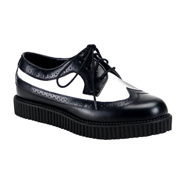 Demonia Men's Creeper-608 Creeper Shoes - Black/White Leather D4632-91US Clearance